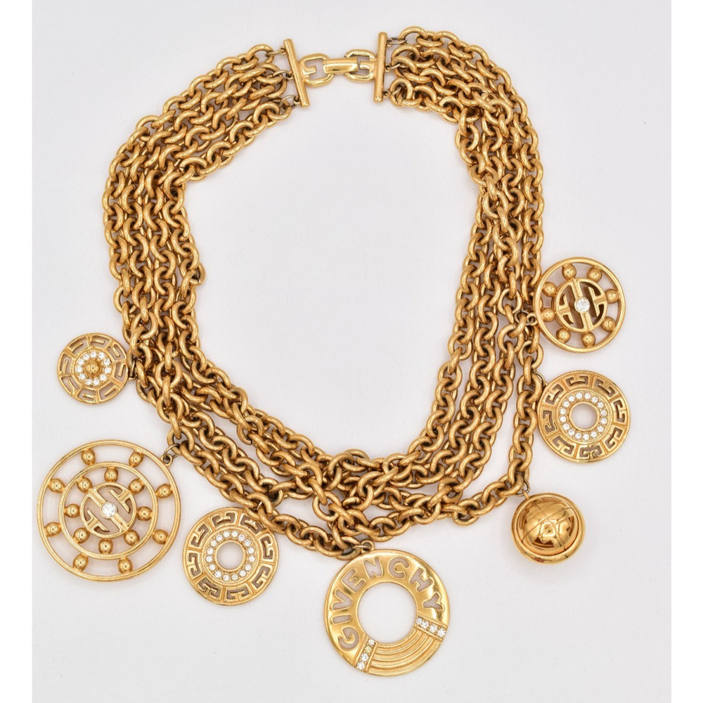 Givenchy Vintage Runway Statement Logo Charm Necklace Gold Chunky Signed Bin5 - Picture 3 of 12